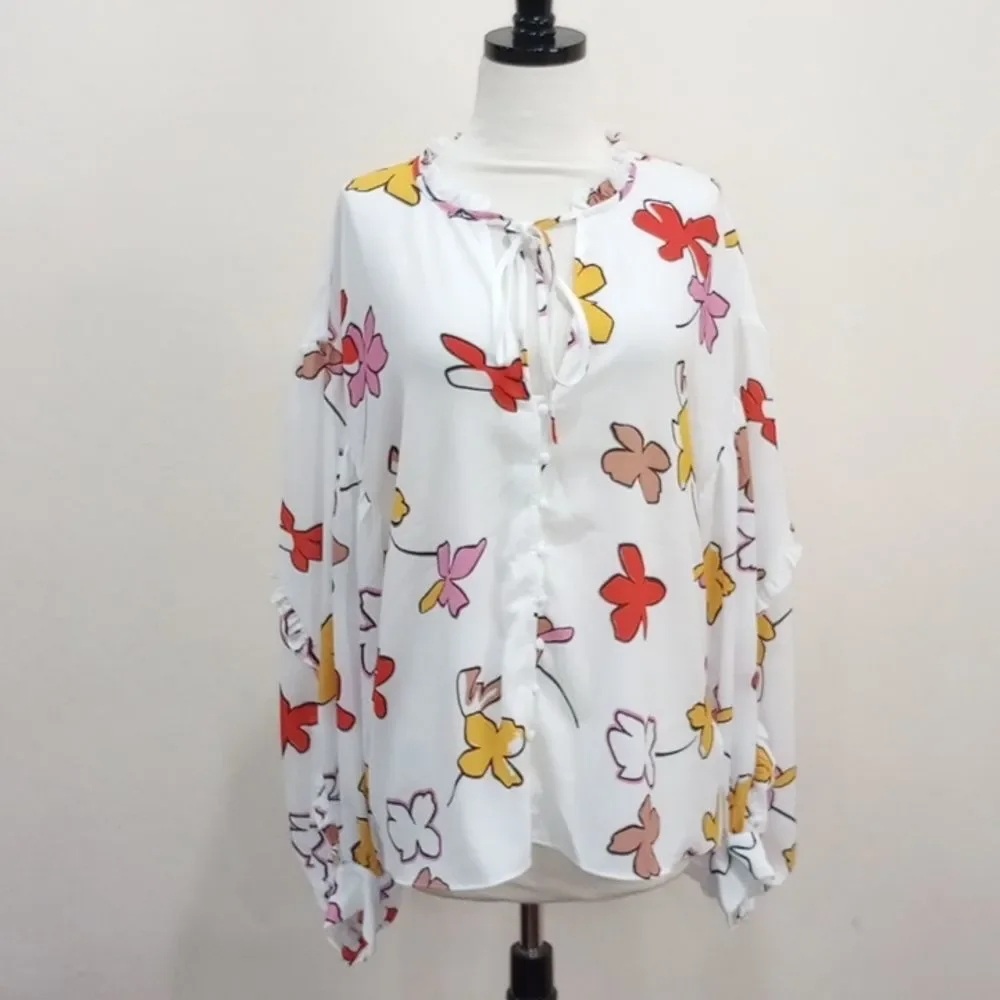 Ted Baker London Thurso Floral Print Stretch Woven Balloon Sleeve Blouse Size 4 - Picture 6 of 15
